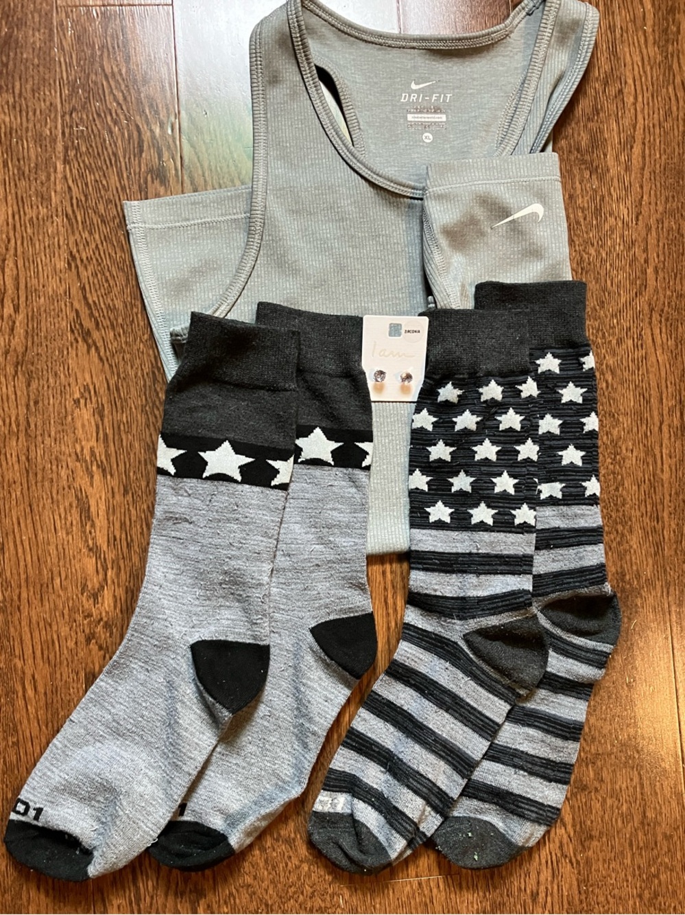 Nike Dri-FIT Ribbed Tank with AND1 Star Socks& FREE zirconia STUD Earrings:)